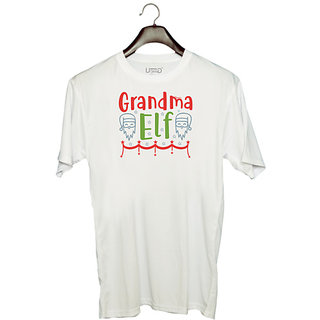                       UDNAG Unisex Round Neck Graphic 'Christmas Santa | Grandma elf' Polyester T-Shirt White                                              