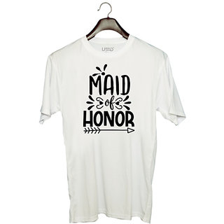                      UDNAG Unisex Round Neck Graphic 'Honour | Maidd1' Polyester T-Shirt White                                              
