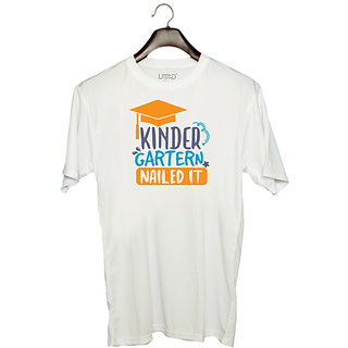                       UDNAG Unisex Round Neck Graphic 'kinder garten nailed it' Polyester T-Shirt White                                              