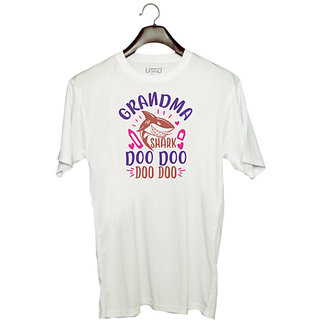                       UDNAG Unisex Round Neck Graphic 'Shark | grandma shark doo doo' Polyester T-Shirt White                                              
