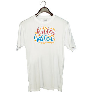                       UDNAG Unisex Round Neck Graphic 'kinder garten' Polyester T-Shirt White                                              
