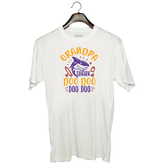                       UDNAG Unisex Round Neck Graphic 'Shark | grandpa shark doo doo' Polyester T-Shirt White                                              