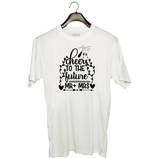                       UDNAG Unisex Round Neck Graphic 'Cheers | cheers of the' Polyester T-Shirt White                                              