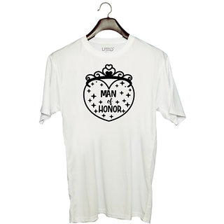                       UDNAG Unisex Round Neck Graphic 'Honour | Man of the1' Polyester T-Shirt White                                              