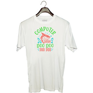                       UDNAG Unisex Round Neck Graphic 'Computer | computer shark doo doo' Polyester T-Shirt White                                              
