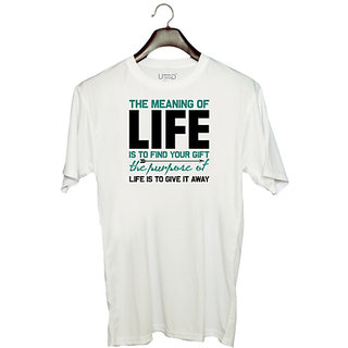                       UDNAG Unisex Round Neck Graphic 'Life | The meaning of' Polyester T-Shirt White                                              