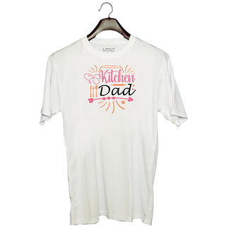                       UDNAG Unisex Round Neck Graphic 'Father | Kitchen dad' Polyester T-Shirt White                                              