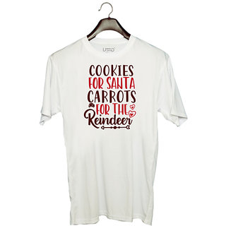                       UDNAG Unisex Round Neck Graphic 'Christmas Santa | cookies for santa carrots for the reindeer' Polyester T-Shirt White                                              