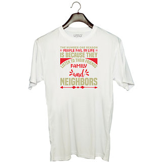                      UDNAG Unisex Round Neck Graphic 'Family | The number' Polyester T-Shirt White                                              