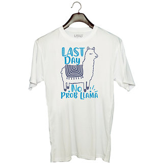                       UDNAG Unisex Round Neck Graphic 'last day no prob llama' Polyester T-Shirt White                                              