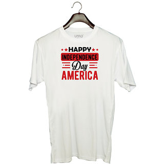                       UDNAG Unisex Round Neck Graphic 'American Independance Day | Happy independece day America' Polyester T-Shirt White                                              