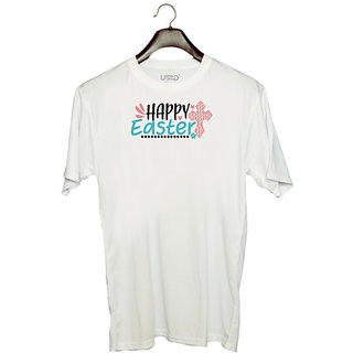                       UDNAG Unisex Round Neck Graphic 'Easter | happy easter' Polyester T-Shirt White                                              