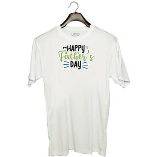                       UDNAG Unisex Round Neck Graphic 'Father | happy father's day' Polyester T-Shirt White                                              
