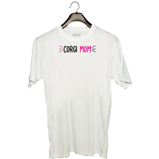                       UDNAG Unisex Round Neck Graphic 'Mom | CORGI MOM' Polyester T-Shirt White                                              