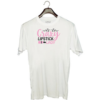                       UDNAG Unisex Round Neck Graphic 'Lipstick | crazy lipstick lady' Polyester T-Shirt White                                              