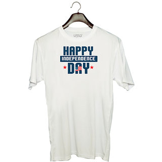                       UDNAG Unisex Round Neck Graphic 'American Independance Day | happy independence day' Polyester T-Shirt White                                              