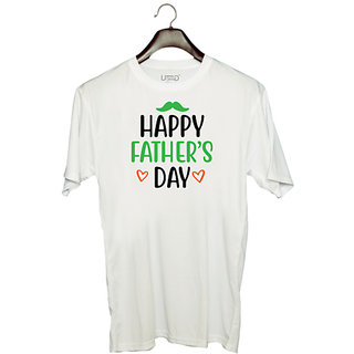                       UDNAG Unisex Round Neck Graphic 'Dad | happy father's day' Polyester T-Shirt White                                              