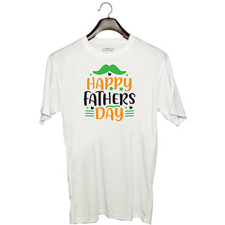                       UDNAG Unisex Round Neck Graphic 'Dad Father | Happy fathers day' Polyester T-Shirt White                                              
