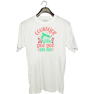                       UDNAG Unisex Round Neck Graphic 'Counselor | counselor shark doo doo' Polyester T-Shirt White                                              