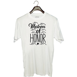                       UDNAG Unisex Round Neck Graphic 'Honour | Mother of Honour1' Polyester T-Shirt White                                              