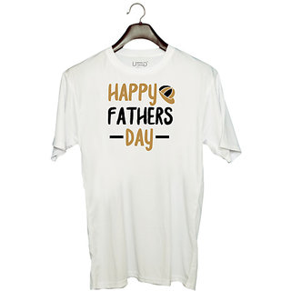                       UDNAG Unisex Round Neck Graphic 'Father | Happy fathers day' Polyester T-Shirt White                                              