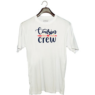                       UDNAG Unisex Round Neck Graphic 'Cousin | cousin crew' Polyester T-Shirt White                                              