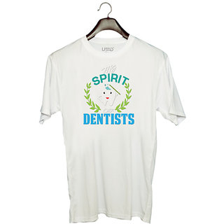                       UDNAG Unisex Round Neck Graphic 'Dentist | The Spirit Of Dentists' Polyester T-Shirt White                                              