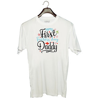                       UDNAG Unisex Round Neck Graphic 'Father | Happy first fathers day daddy' Polyester T-Shirt White                                              