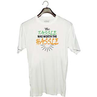                       UDNAG Unisex Round Neck Graphic 'The Tassle Was Worth The' Polyester T-Shirt White                                              