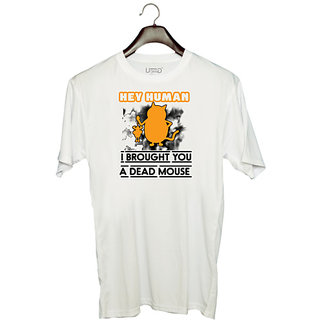                       UDNAG Unisex Round Neck Graphic 'Mouse | Hey Human I brought you' Polyester T-Shirt White                                              