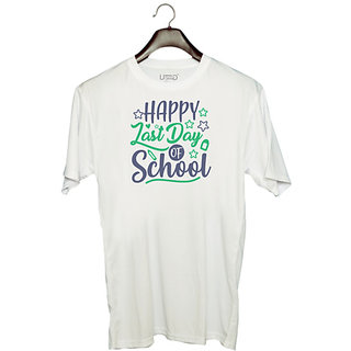                       UDNAG Unisex Round Neck Graphic 'School Teacher | happy last day of school' Polyester T-Shirt White                                              