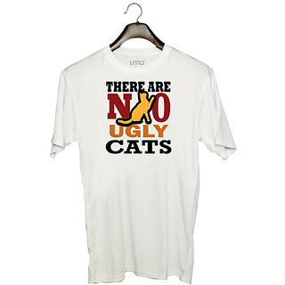                       UDNAG Unisex Round Neck Graphic 'Cat | There Are no Ugly' Polyester T-Shirt White                                              