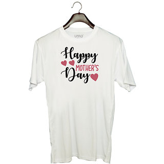                       UDNAG Unisex Round Neck Graphic 'HAPPY MOTHERS DAY' Polyester T-Shirt White                                              