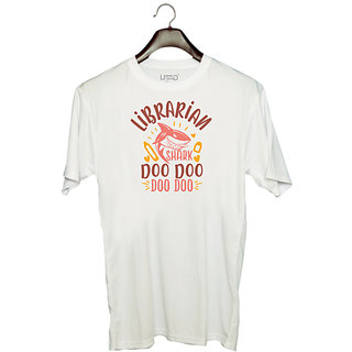                       UDNAG Unisex Round Neck Graphic 'Shark | librarian shark doo doo' Polyester T-Shirt White                                              