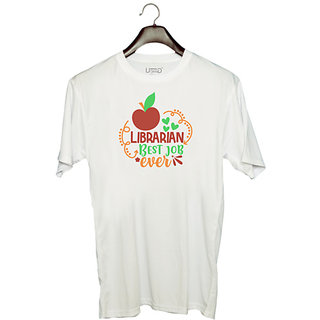                       UDNAG Unisex Round Neck Graphic 'Librarian | librarian best job ever' Polyester T-Shirt White                                              