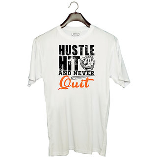                       UDNAG Unisex Round Neck Graphic 'Quit | Hustle Hit And Never Quit' Polyester T-Shirt White                                              
