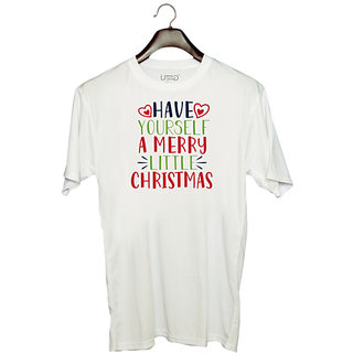                       UDNAG Unisex Round Neck Graphic 'Christmas Santa | have yourself a merry little christmas' Polyester T-Shirt White                                              