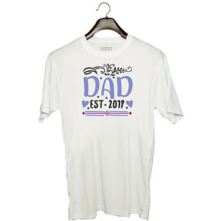                      UDNAG Unisex Round Neck Graphic 'Father | Dad, est 2019' Polyester T-Shirt White                                              