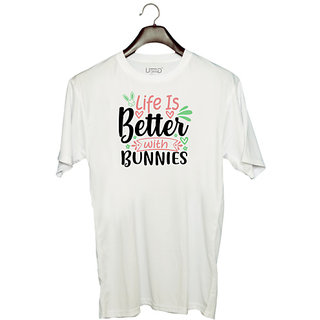                       UDNAG Unisex Round Neck Graphic 'Bunnies | life is better with bunnies' Polyester T-Shirt White                                              