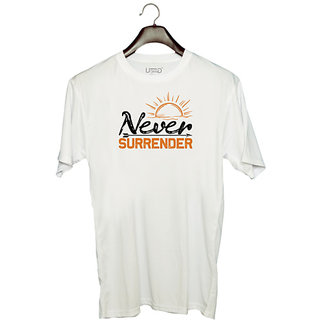                       UDNAG Unisex Round Neck Graphic 'Never give up | Never' Polyester T-Shirt White                                              