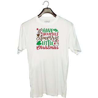                       UDNAG Unisex Round Neck Graphic 'Christmas Santa | have yourself amerry little christmas' Polyester T-Shirt White                                              