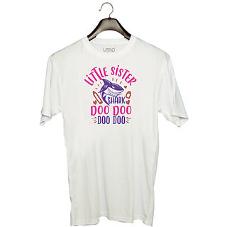                       UDNAG Unisex Round Neck Graphic 'Shark | little sister shark doo doo' Polyester T-Shirt White                                              
