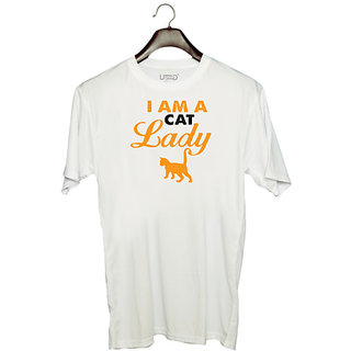                       UDNAG Unisex Round Neck Graphic 'Cat | I am a cat lady' Polyester T-Shirt White                                              