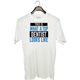                       UDNAG Unisex Round Neck Graphic 'This is what a top denstits' Polyester T-Shirt White                                              