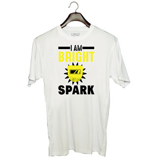                       UDNAG Unisex Round Neck Graphic 'Spark | I am bright spark' Polyester T-Shirt White                                              