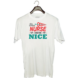                       UDNAG Unisex Round Neck Graphic 'Nurse | This Nurse Is Neat And nice' Polyester T-Shirt White                                              