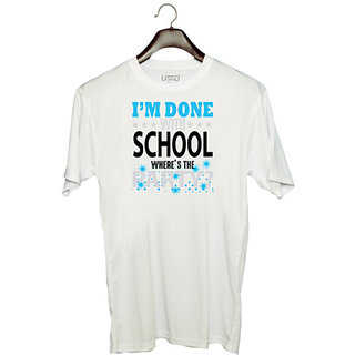                       UDNAG Unisex Round Neck Graphic 'School Teacher | I am done with school' Polyester T-Shirt White                                              