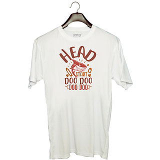                       UDNAG Unisex Round Neck Graphic 'Shark | head start doo doo' Polyester T-Shirt White                                              