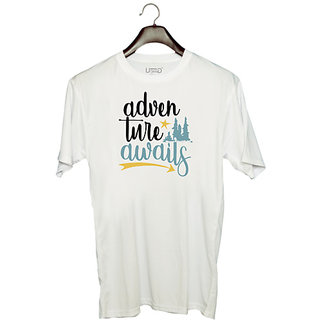                       UDNAG Unisex Round Neck Graphic 'Adventure | Adventure awaits' Polyester T-Shirt White                                              