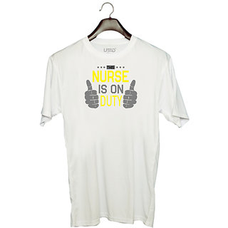                       UDNAG Unisex Round Neck Graphic 'Nurse | THIS Nurse IS On Duty' Polyester T-Shirt White                                              